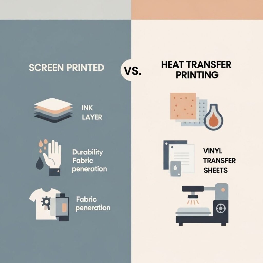 Screen Printed vs. Heat Transfer Printing.